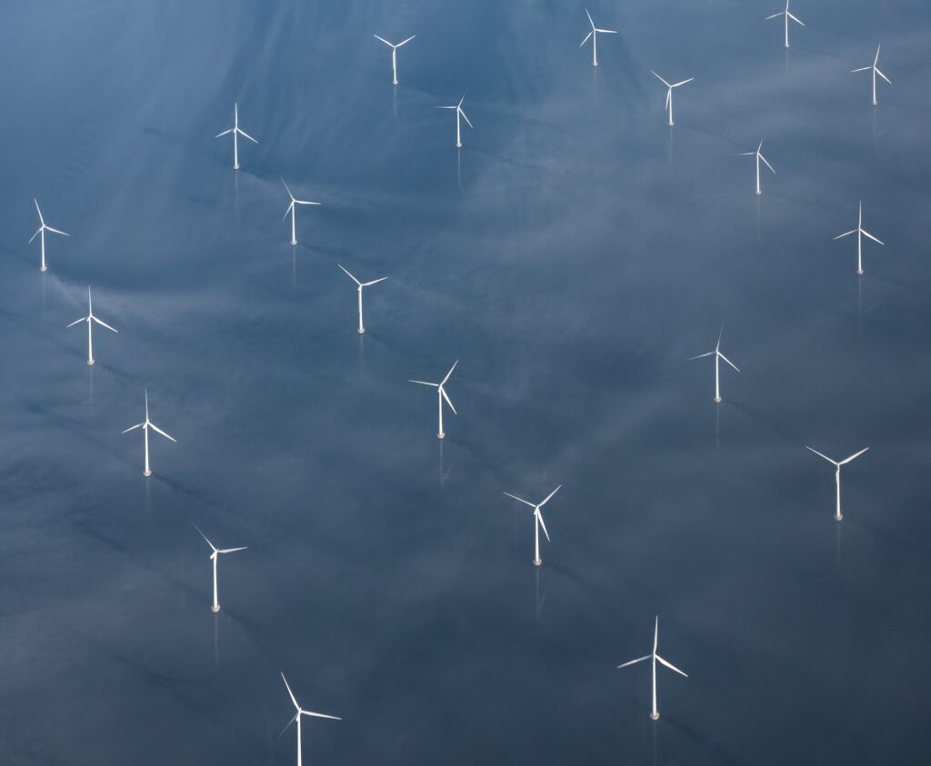 Aerial view of an offshore wind-farm