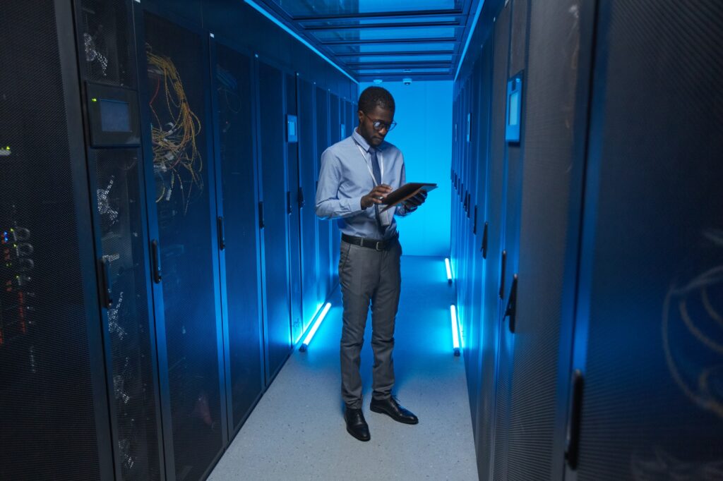 African American Man in Data Center